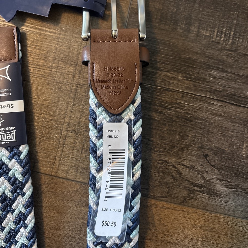 Original Penguin Braided Stretch Belt BLU NWT Men's Small 30-32 - Picture 3 of 5